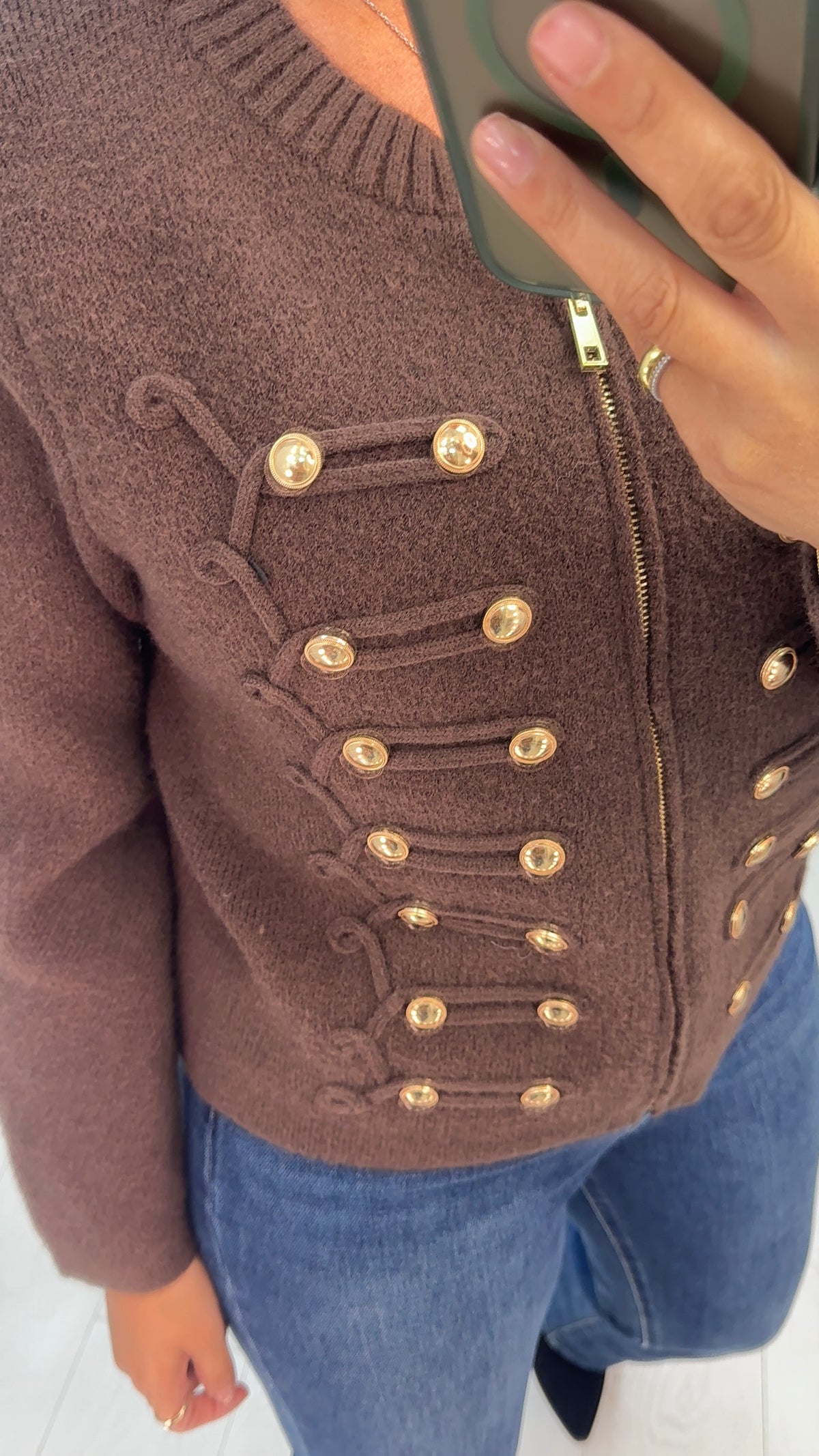 Ariya Military Style Knitted Zip Up Cardigan