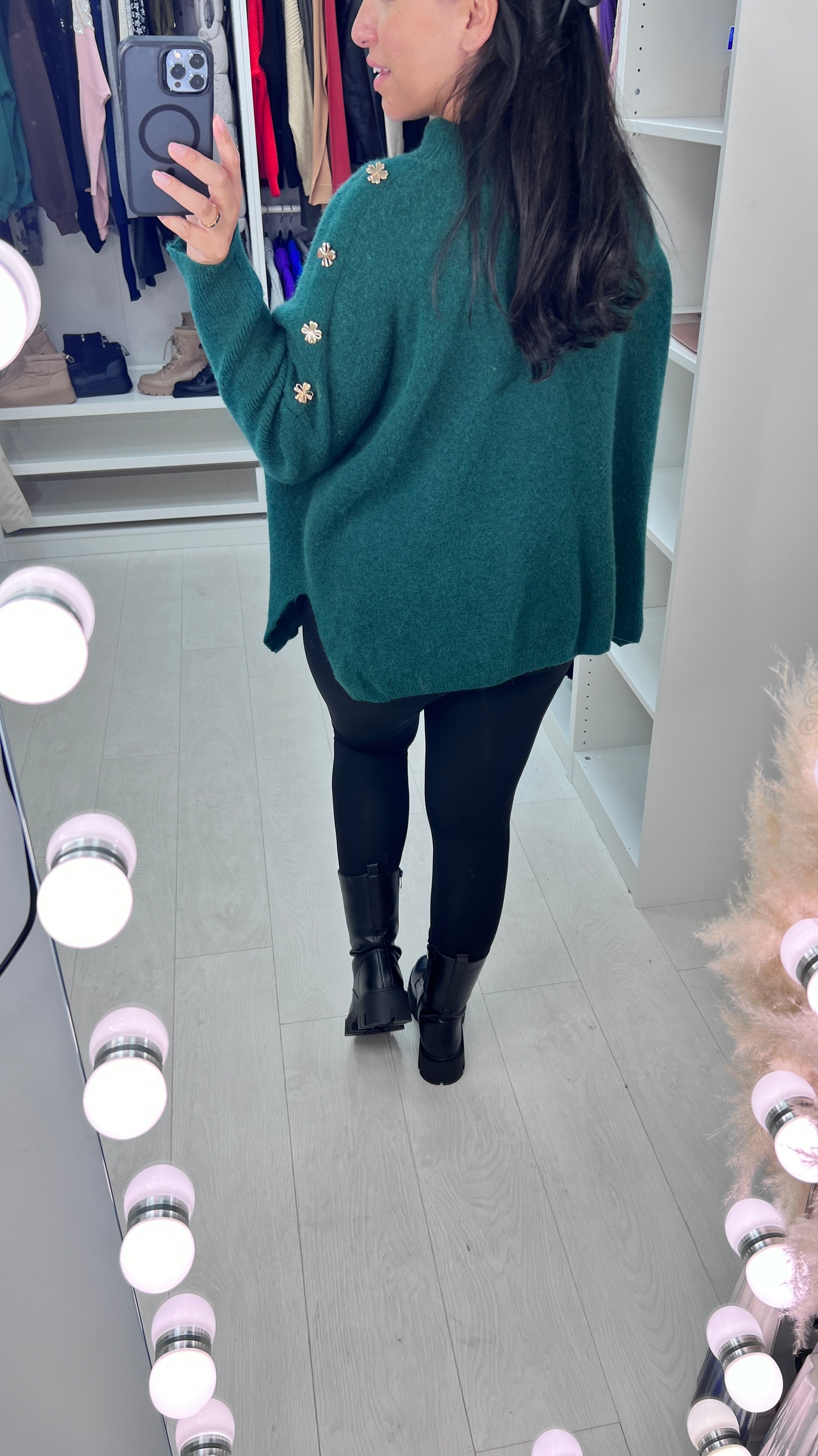 Laurelle Gold Clover Studded Shoulder Jumper