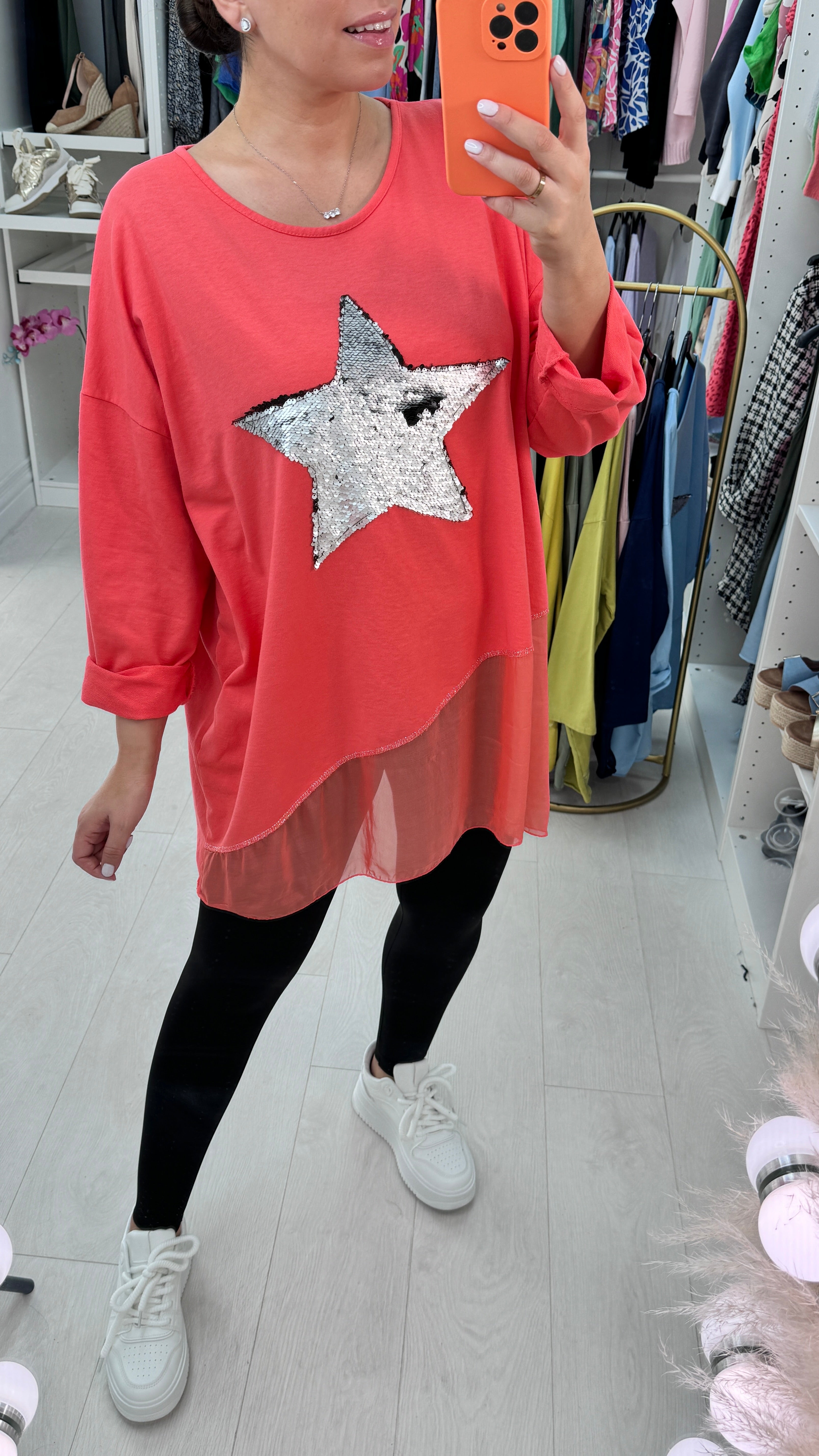 Malin Asymmetric Chiffon Sequin Star Sweatshirt