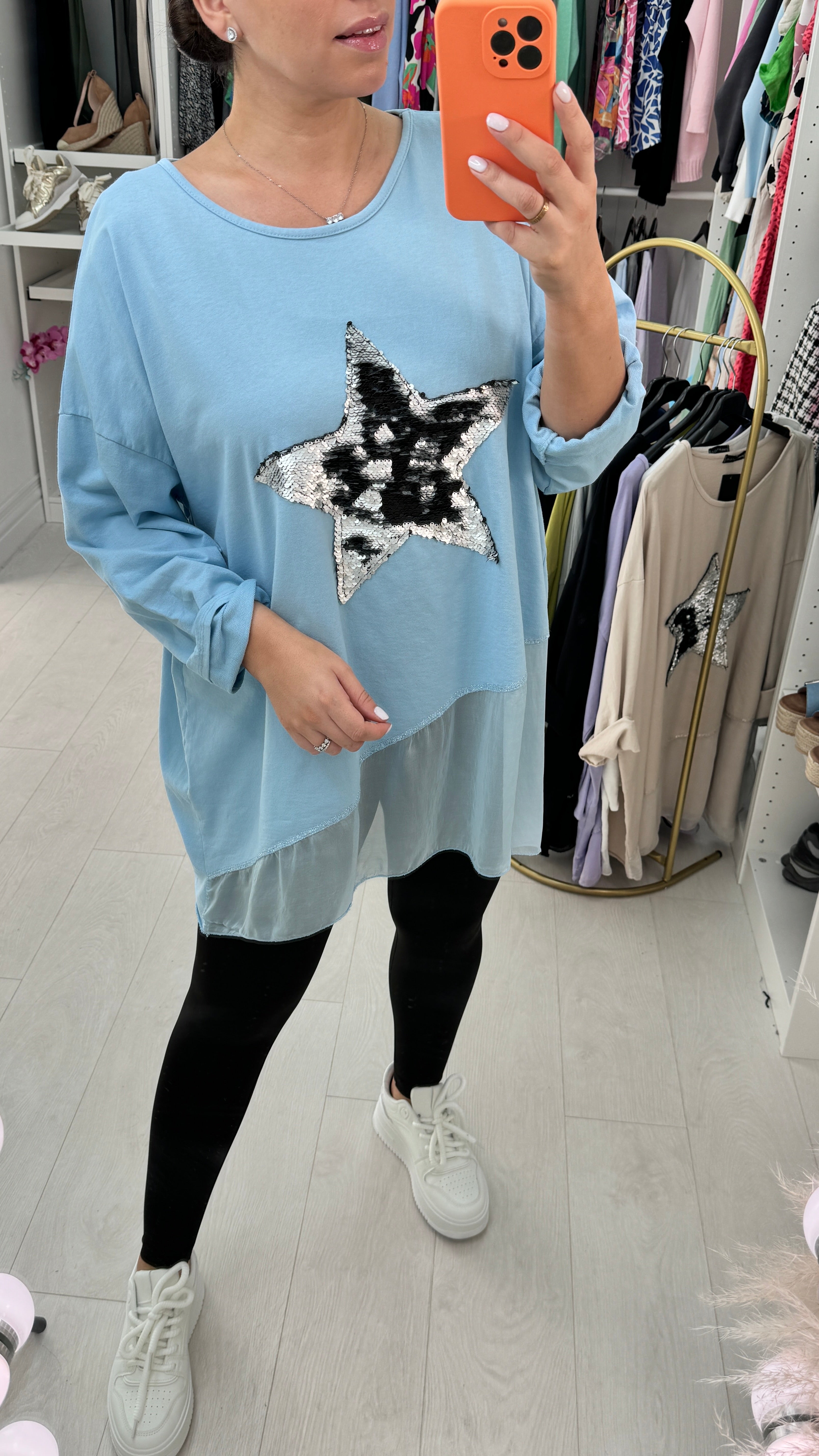 Malin Asymmetric Chiffon Sequin Star Sweatshirt