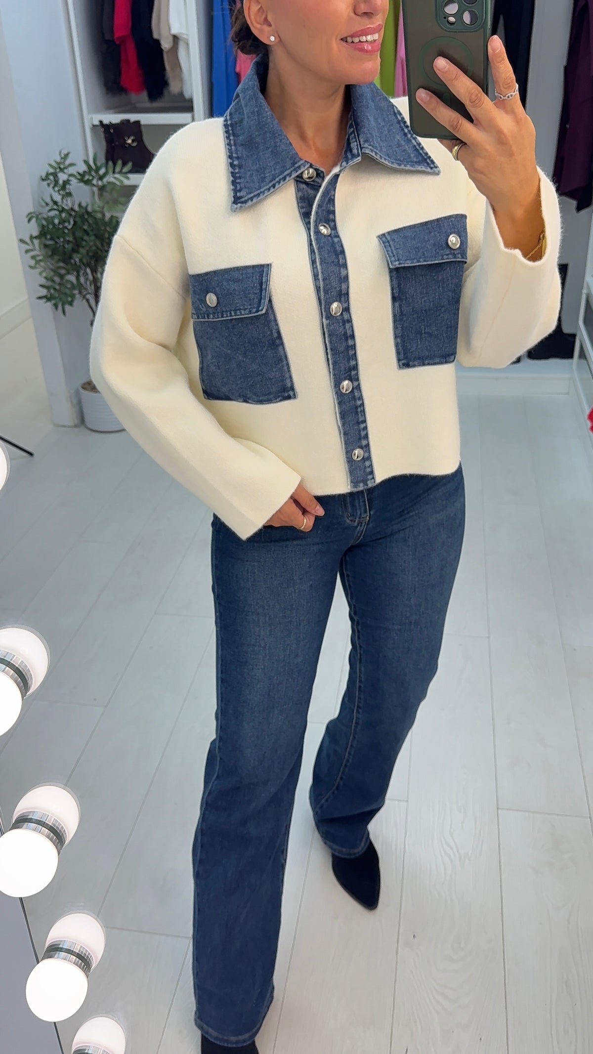 Hazal Denim Trim Detailed Cardigan
