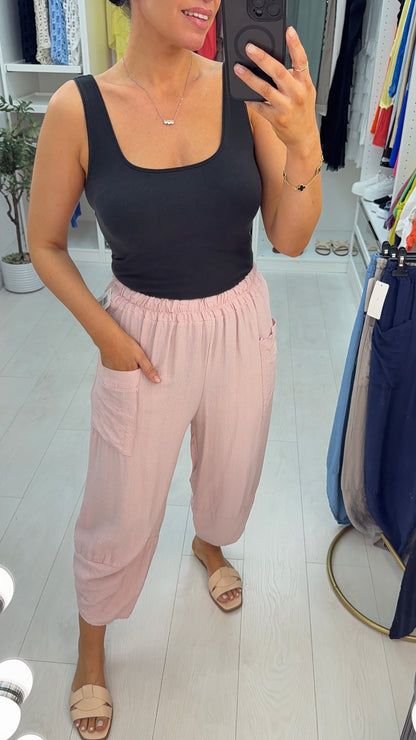 Izalea Plain Elasticated Waist Carrot Leg Trousers
