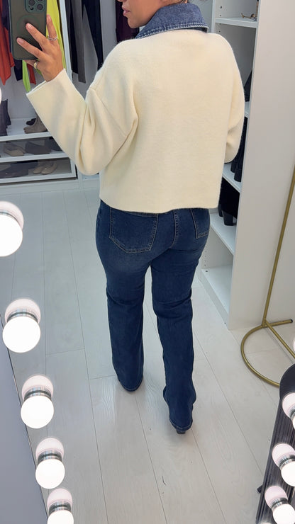 Hazal Denim Trim Detailed Cardigan