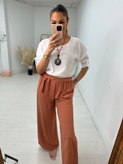 Westie Plain Tie Waist Palazzo Trousers