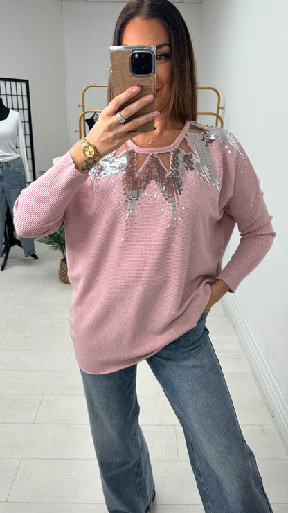 Mckenzie Sheer Panel Sequin Detail Knit Jumper