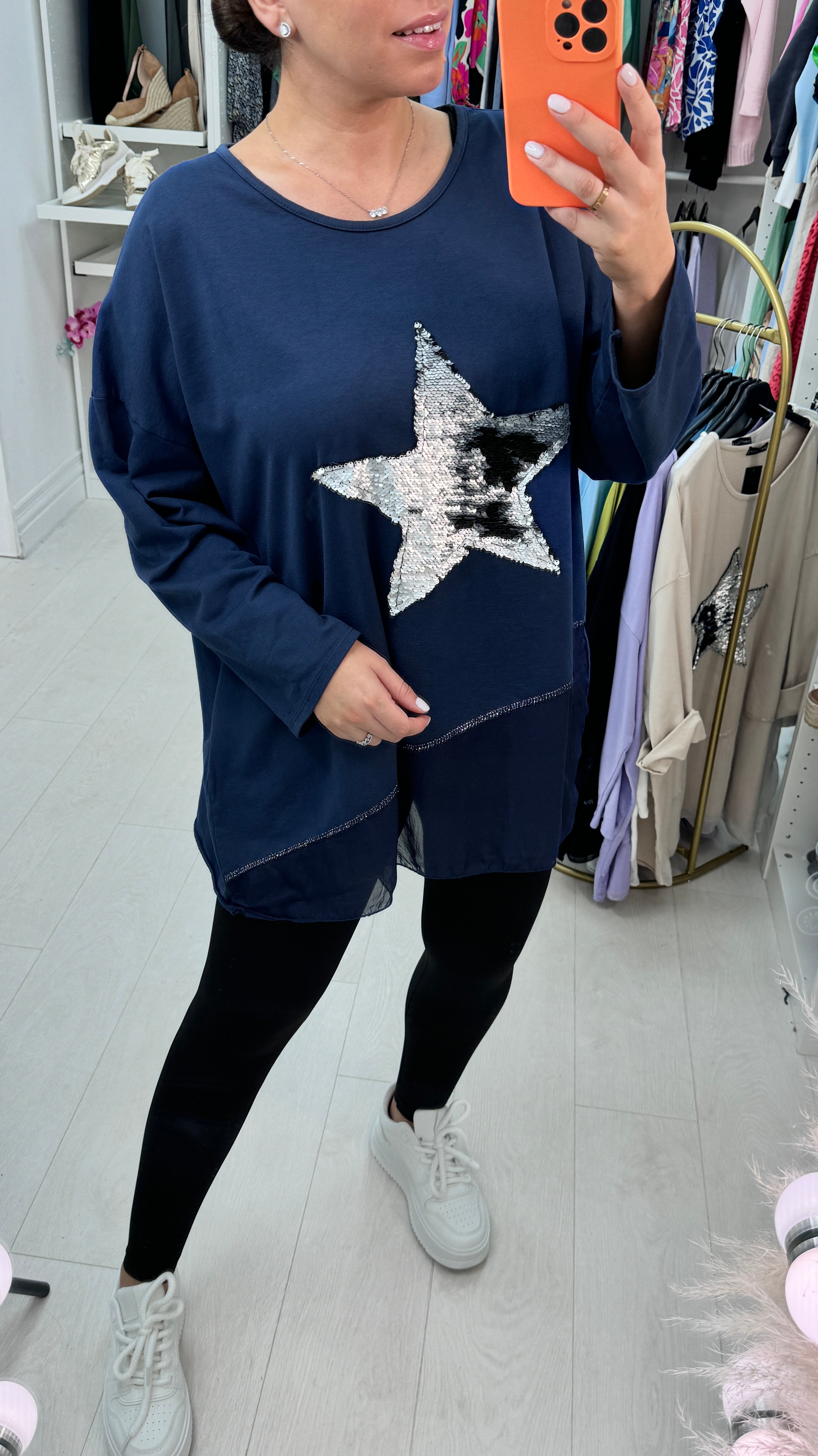 Malin Asymmetric Chiffon Sequin Star Sweatshirt