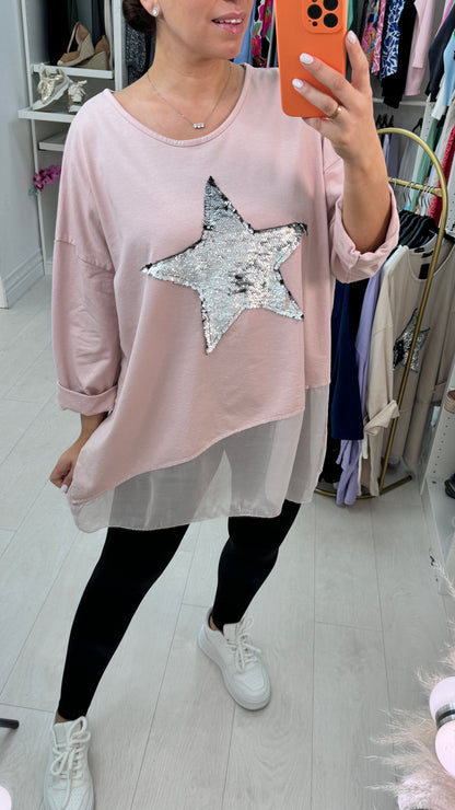Malin Asymmetric Chiffon Sequin Star Sweatshirt