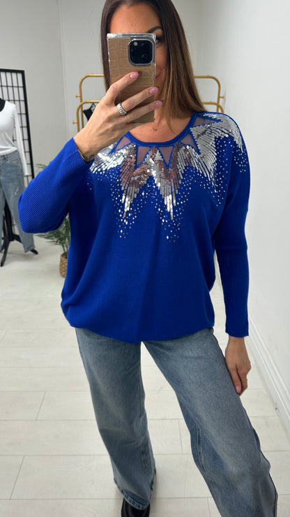 Mckenzie Sheer Panel Sequin Detail Knit Jumper