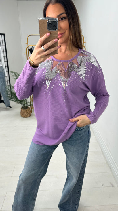 Mckenzie Sheer Panel Sequin Detail Knit Jumper