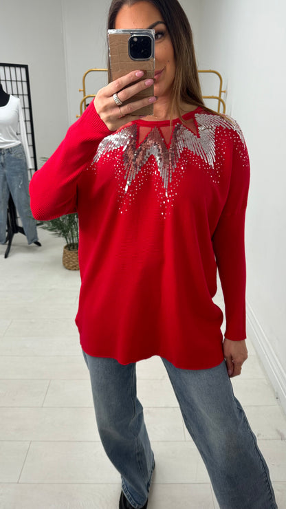 Mckenzie Sheer Panel Sequin Detail Knit Jumper