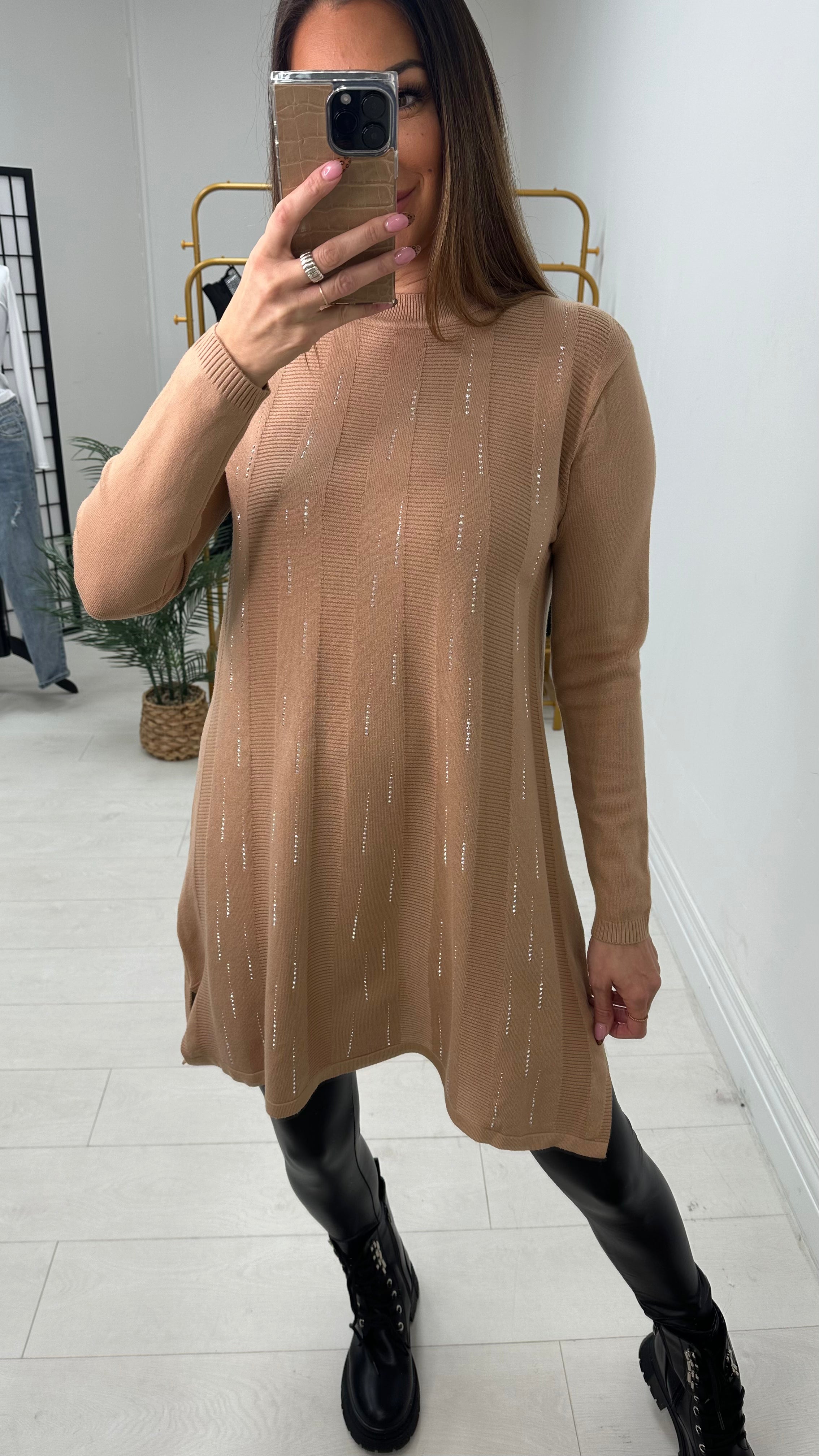 Heather Diamante Detail Longline Knit Jumper