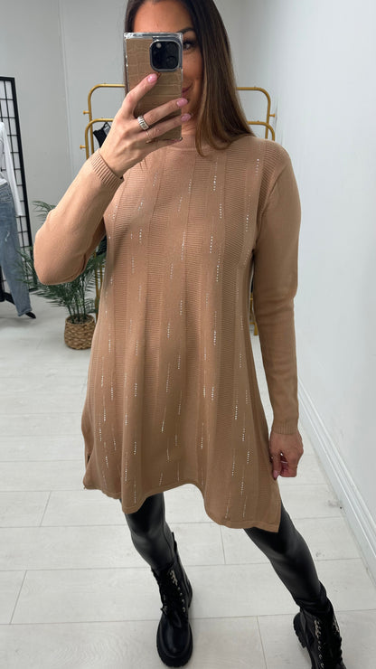 Heather Diamante Detail Longline Knit Jumper