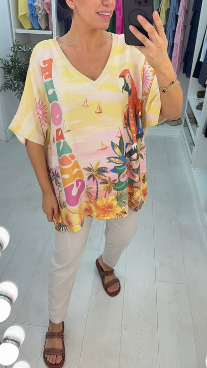 Ottie 'Chill Out' Slogan V Neck Loose Fit Top