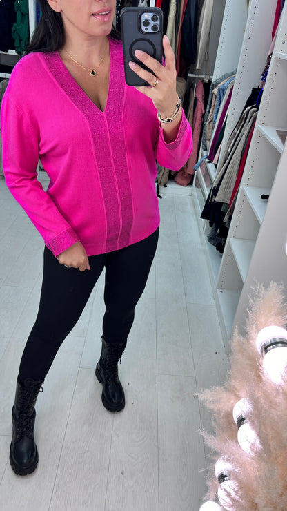 Zoe Gem Panel Front V Neck Jumper