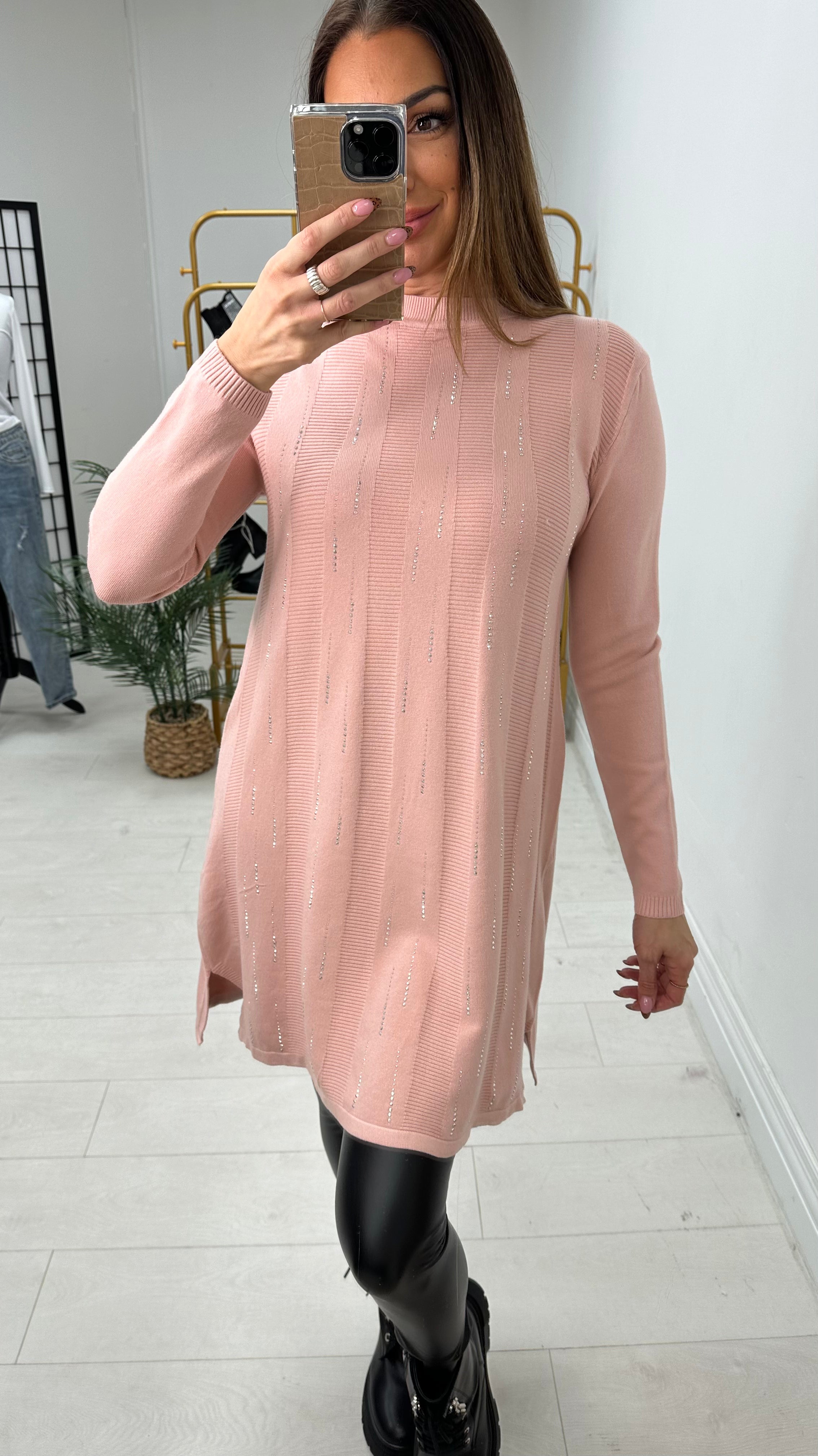 Heather Diamante Detail Longline Knit Jumper