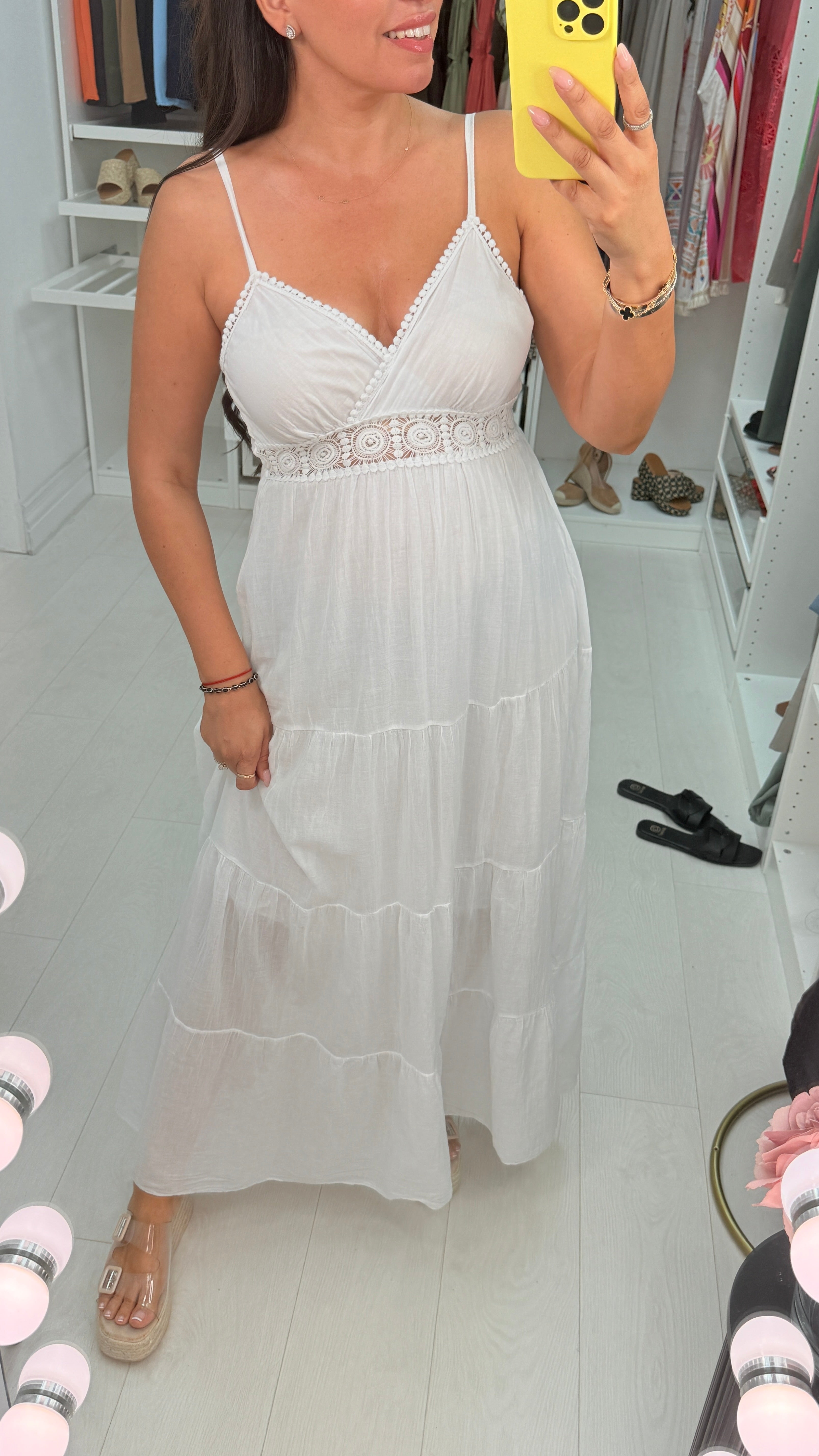 Halina Plain Crochet Detail Strappy Maxi Dress