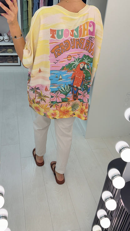 Ottie 'Chill Out' Slogan V Neck Loose Fit Top