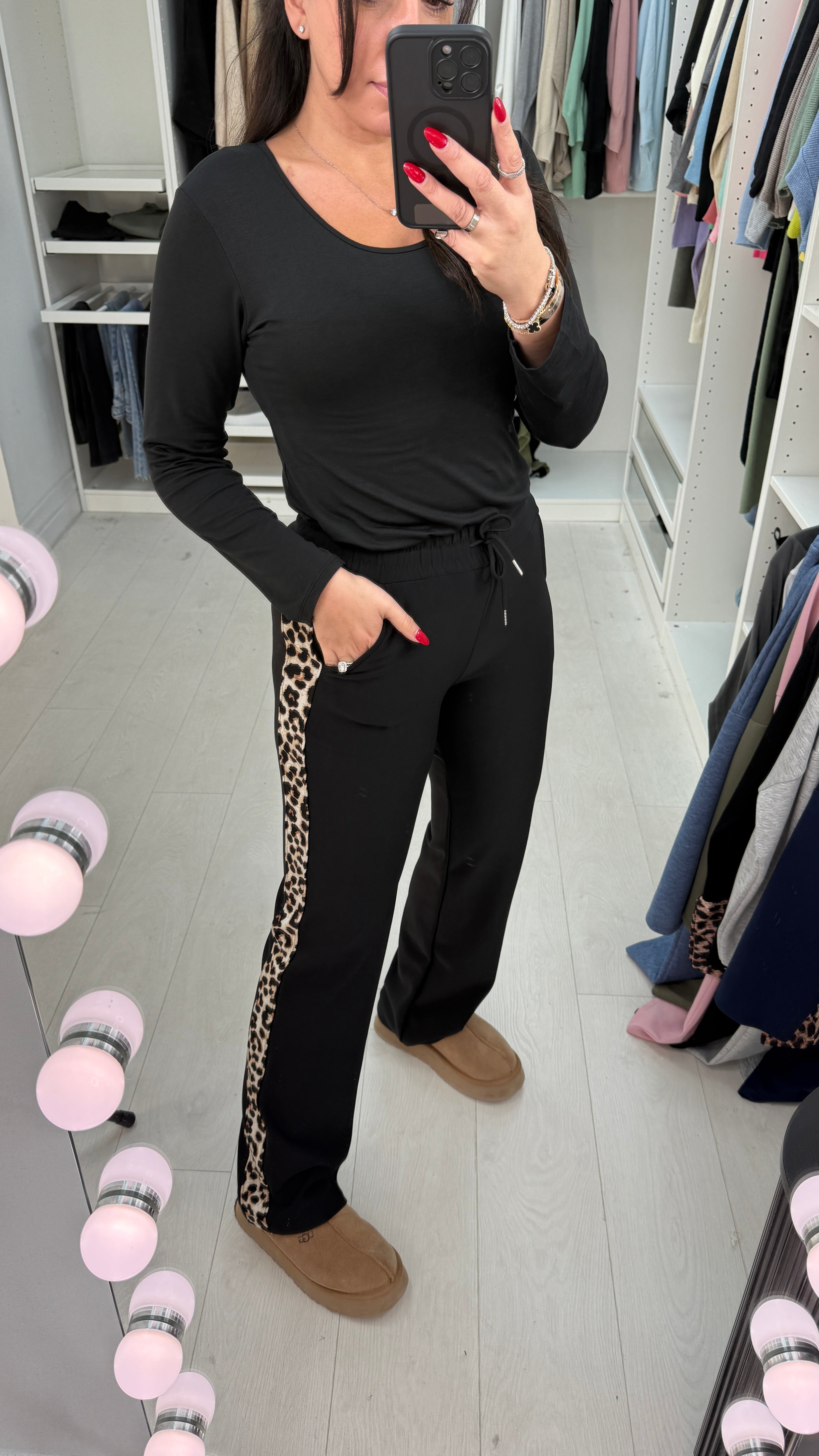 Emmie Straight Leg Leopard Print Detail Joggers