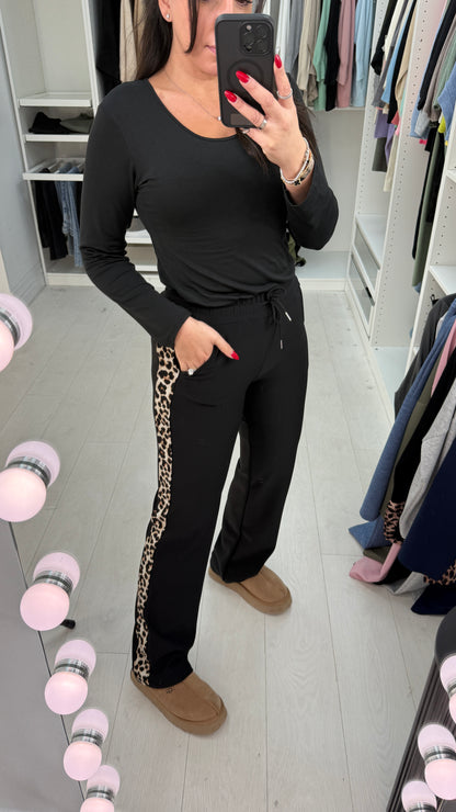 Emmie Straight Leg Leopard Print Detail Joggers