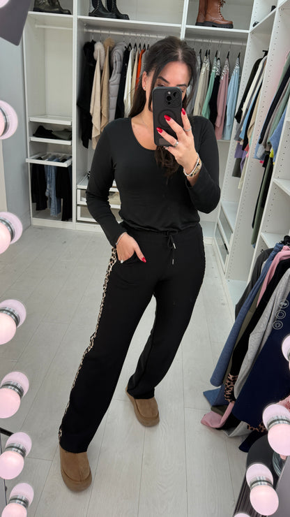 Emmie Straight Leg Leopard Print Detail Joggers