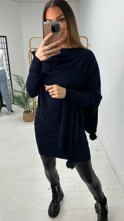 Magnolia Plain 2 Piece Asymmetric Poncho Co-Ord Set