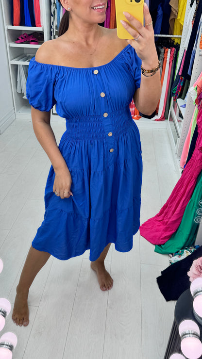 Jeyda Plain Button Detail Midi Dress