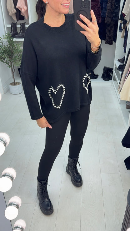 Margo Pearl Heart Detailed Loose Fit Jumper