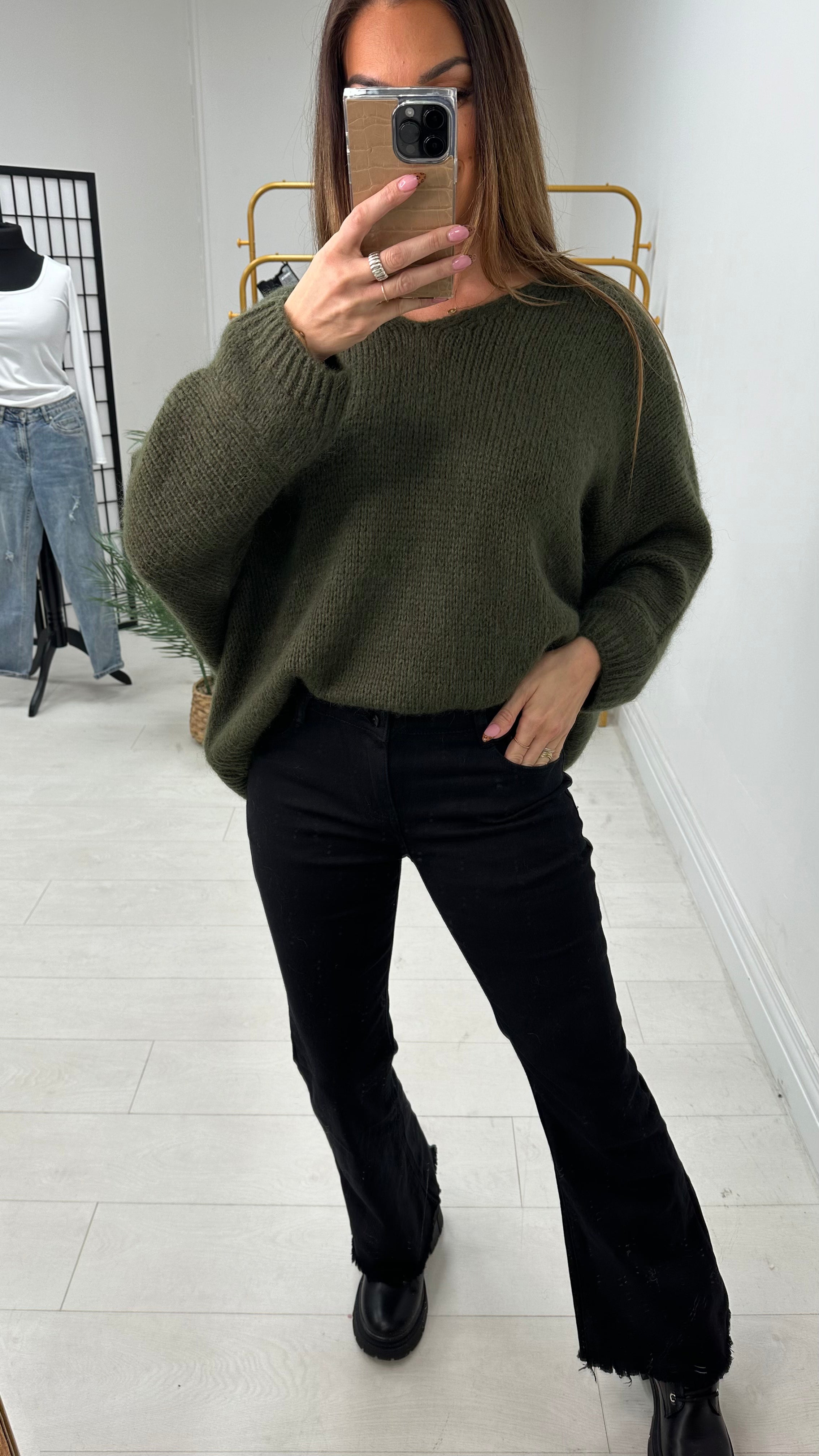 Winnie Black Boot Cut Distressed Hem Shaping Jeans