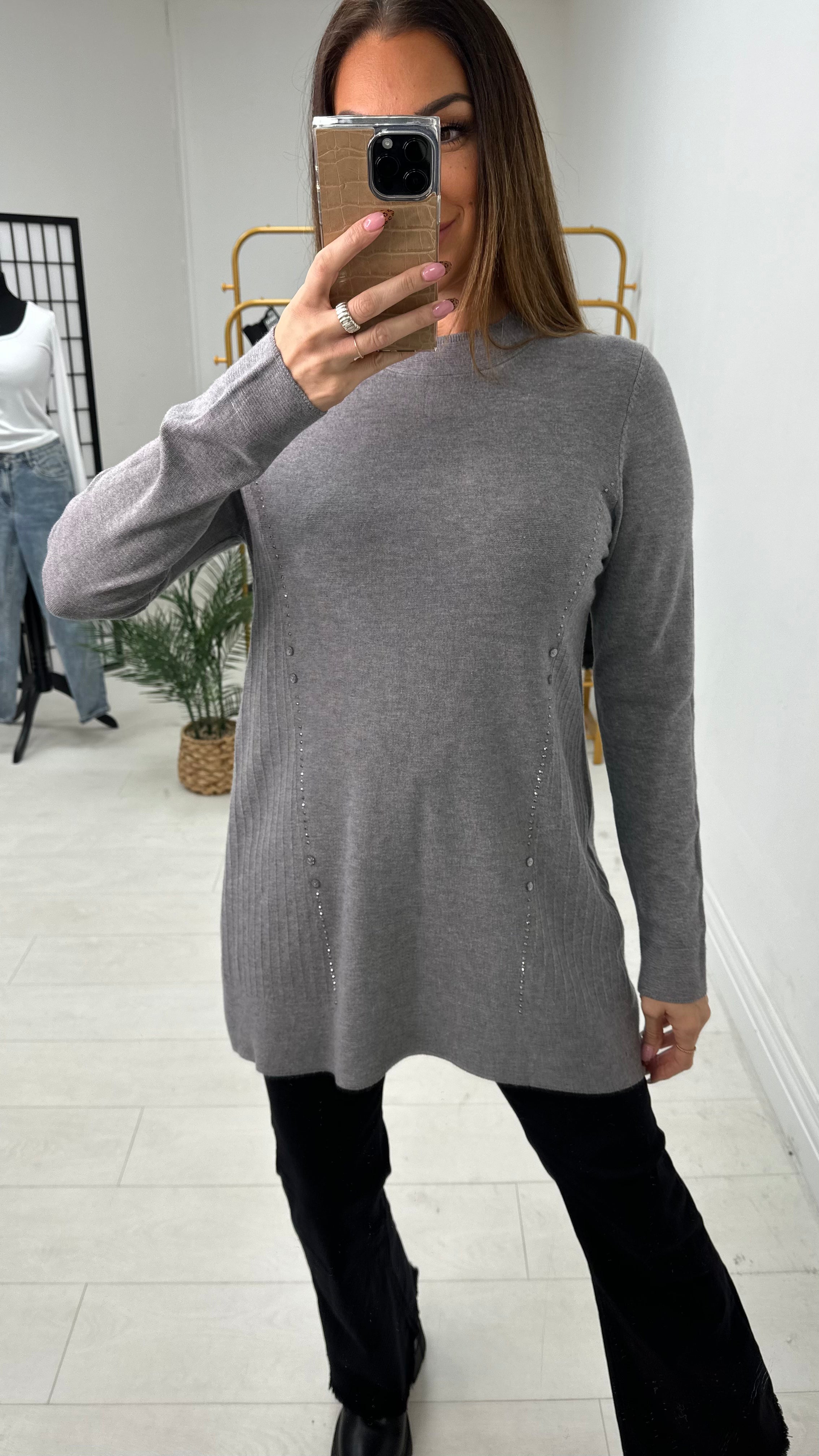 Lynelle Diamante Detail Longline Knit Jumper