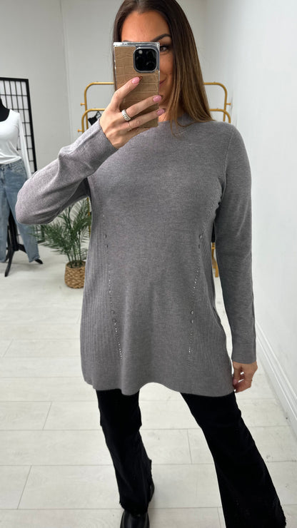 Lynelle Diamante Detail Longline Knit Jumper