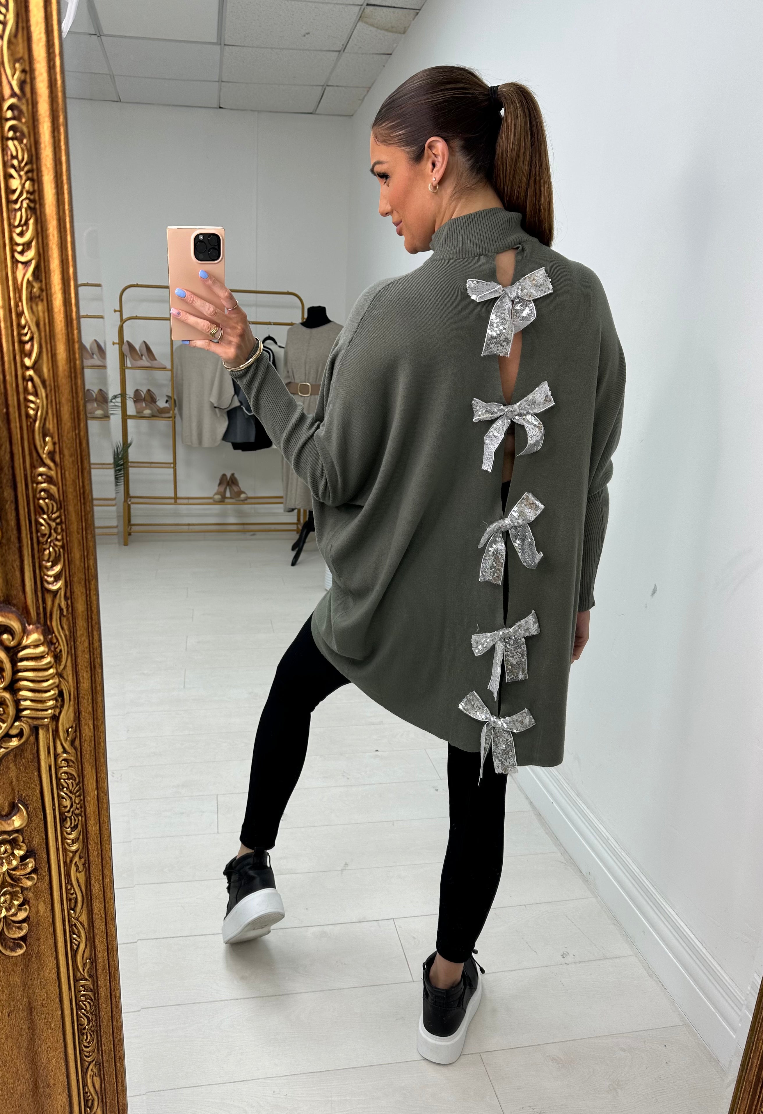 Myla Plain Sequin Bow Back Jumper