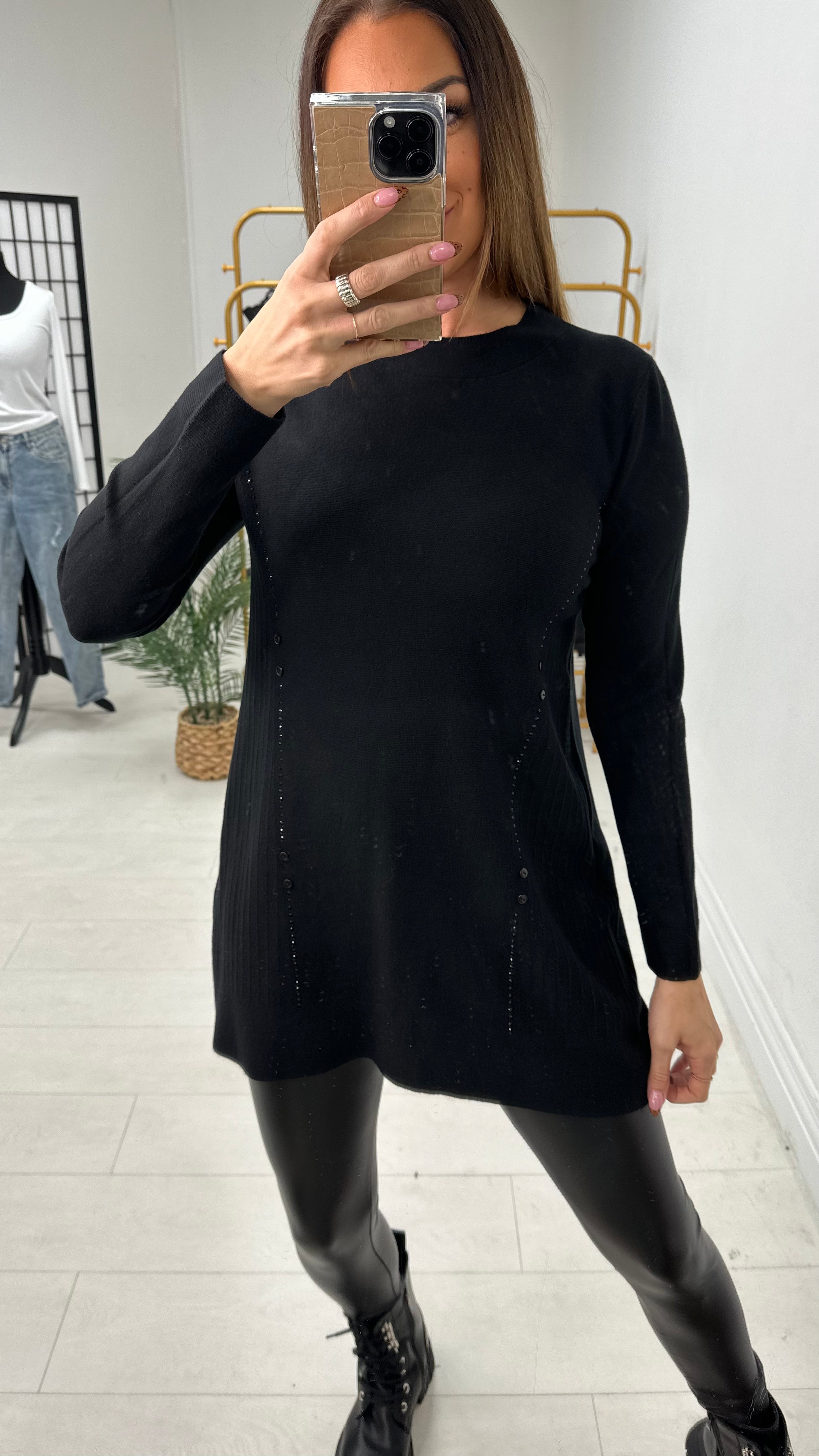 Lynelle Diamante Detail Longline Knit Jumper