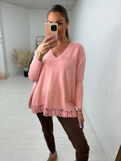 Reese V Neck Crochet Hem Jumper
