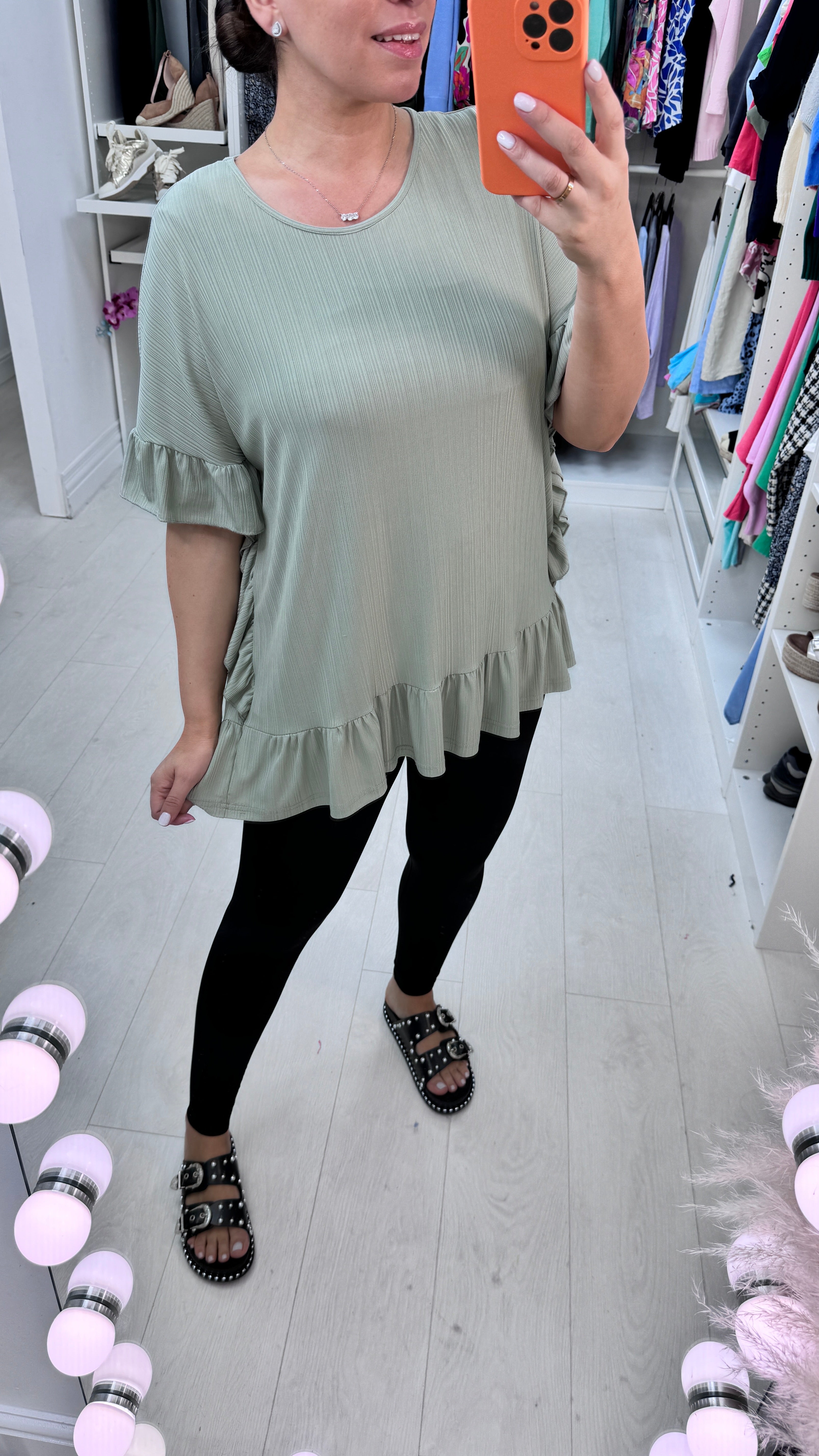 Linette Ruffle Ribbed Loose Fit Top