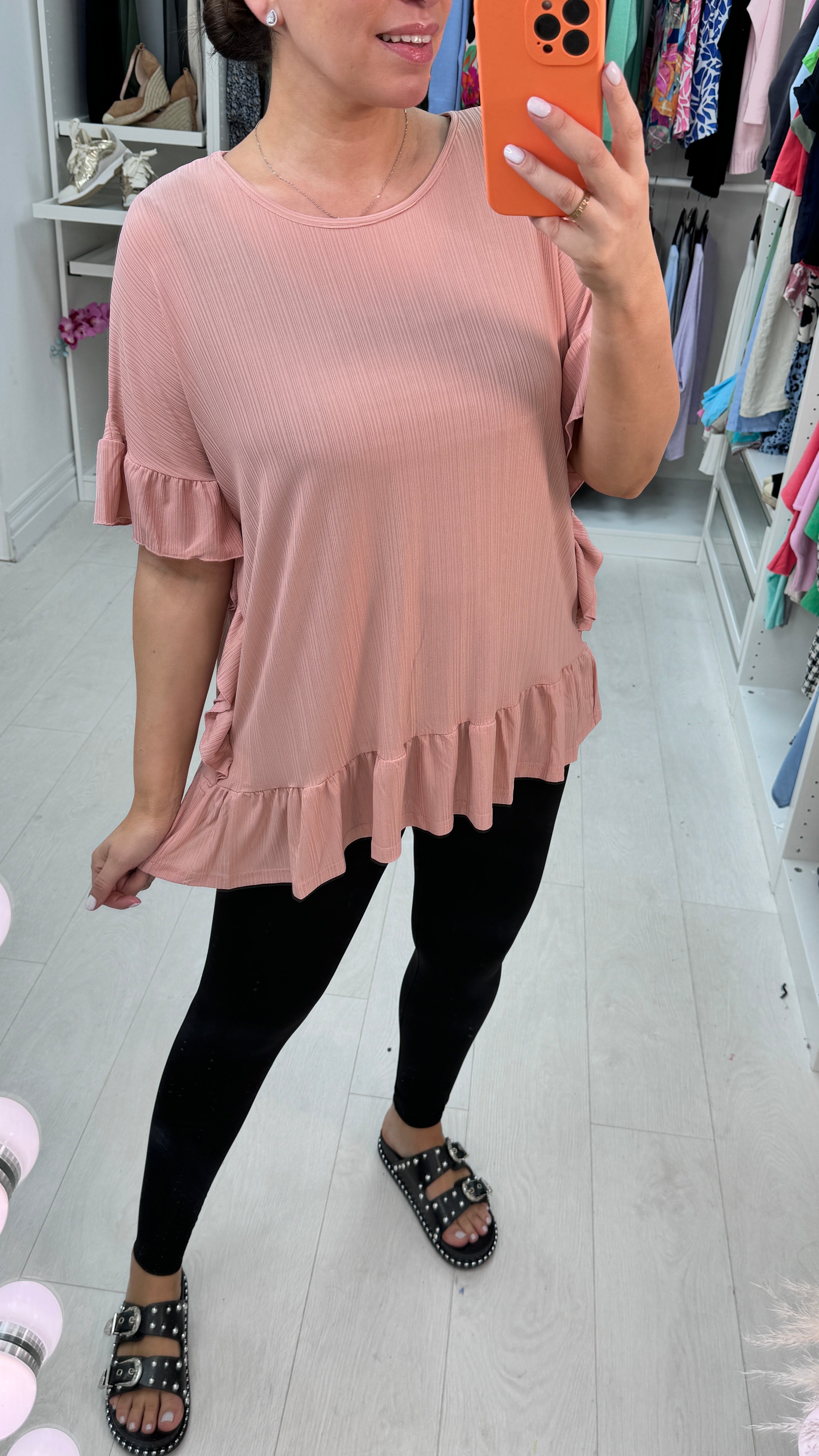 Linette Ruffle Ribbed Loose Fit Top