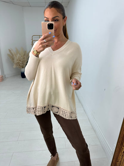 Reese V Neck Crochet Hem Jumper