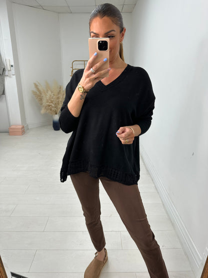 Reese V Neck Crochet Hem Jumper