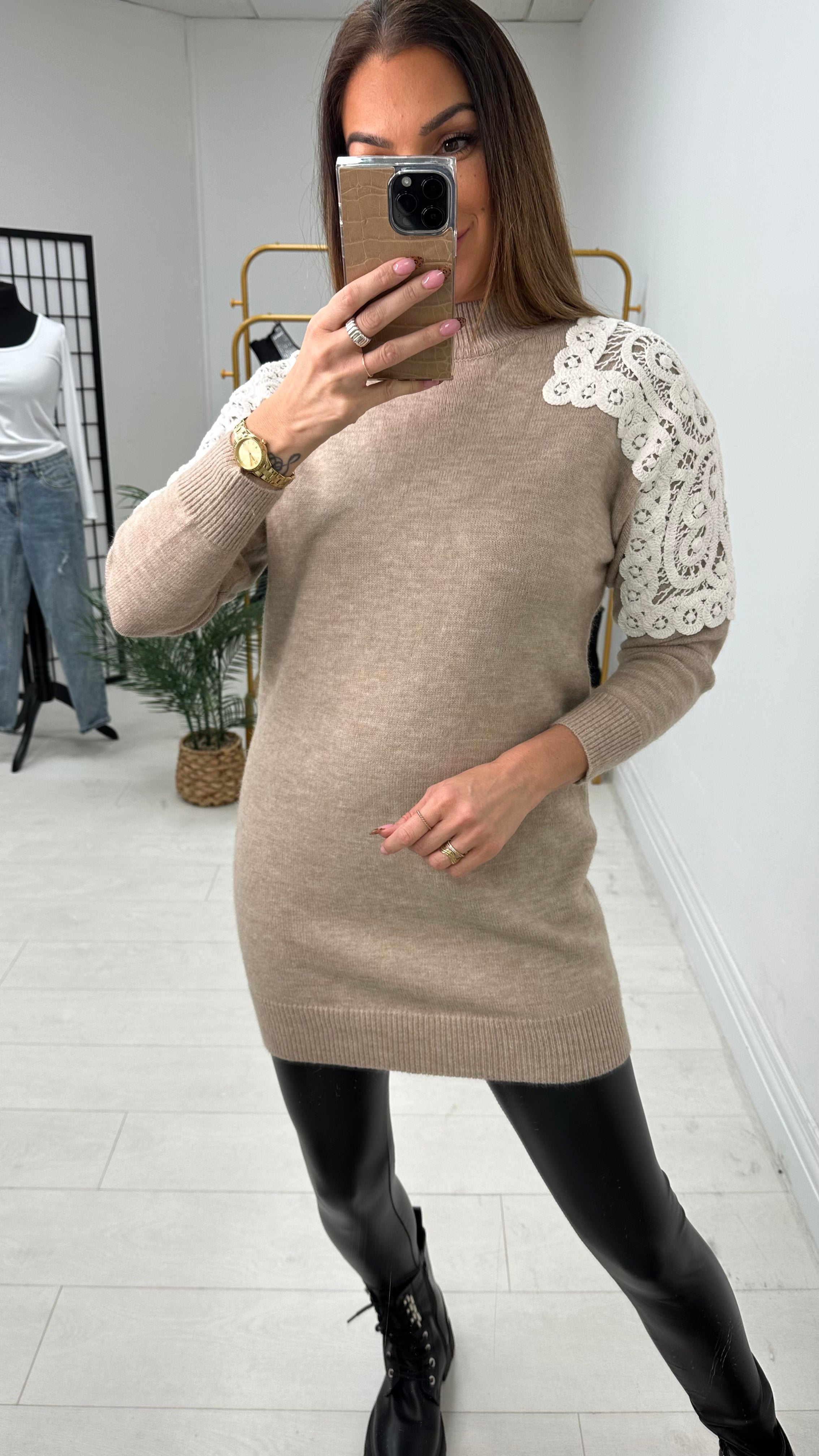 Danica Crochet Shoulder Longline Knit Jumper