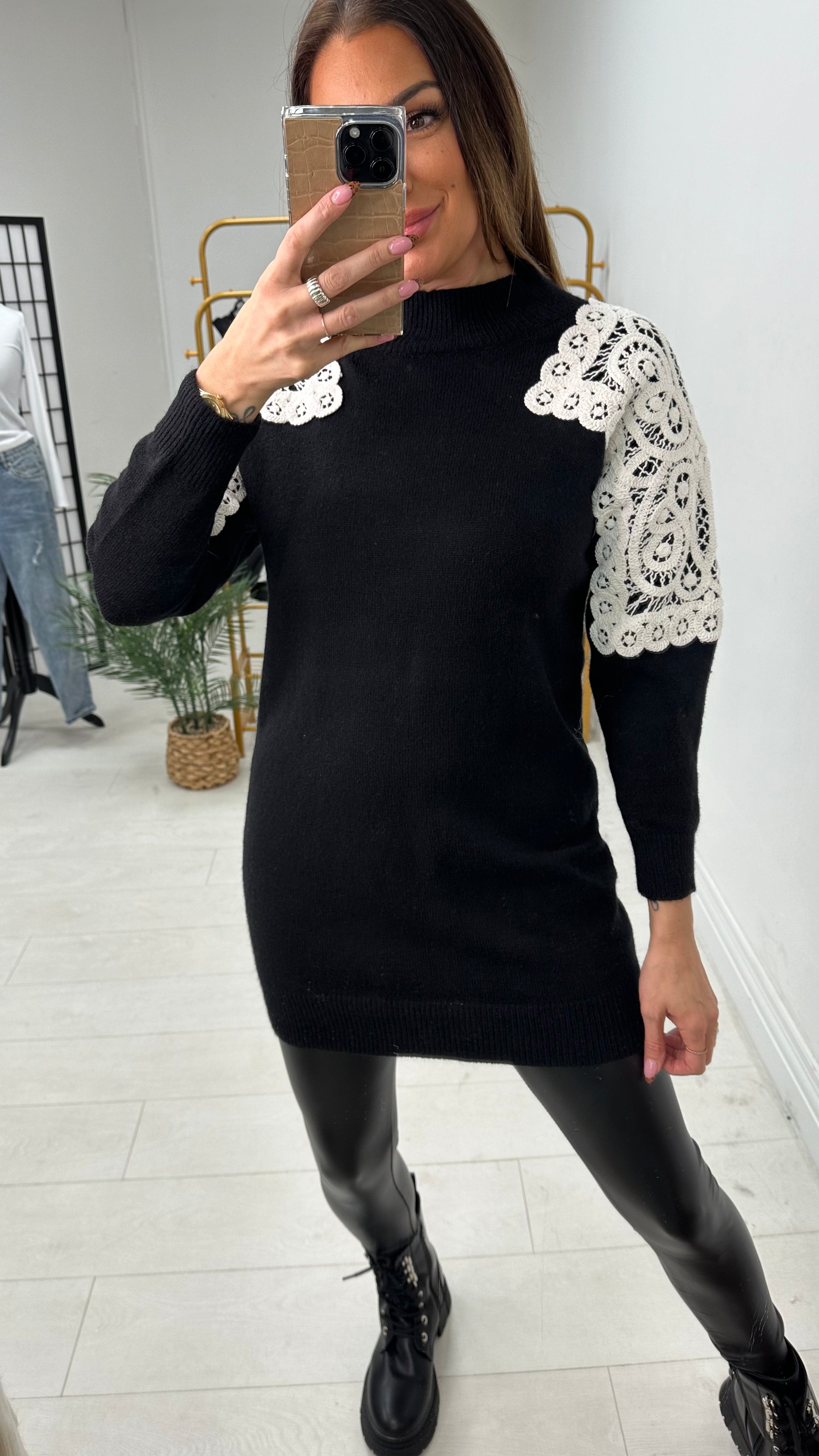 Danica Crochet Shoulder Longline Knit Jumper