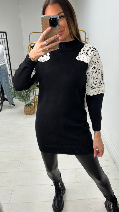 Danica Crochet Shoulder Longline Knit Jumper