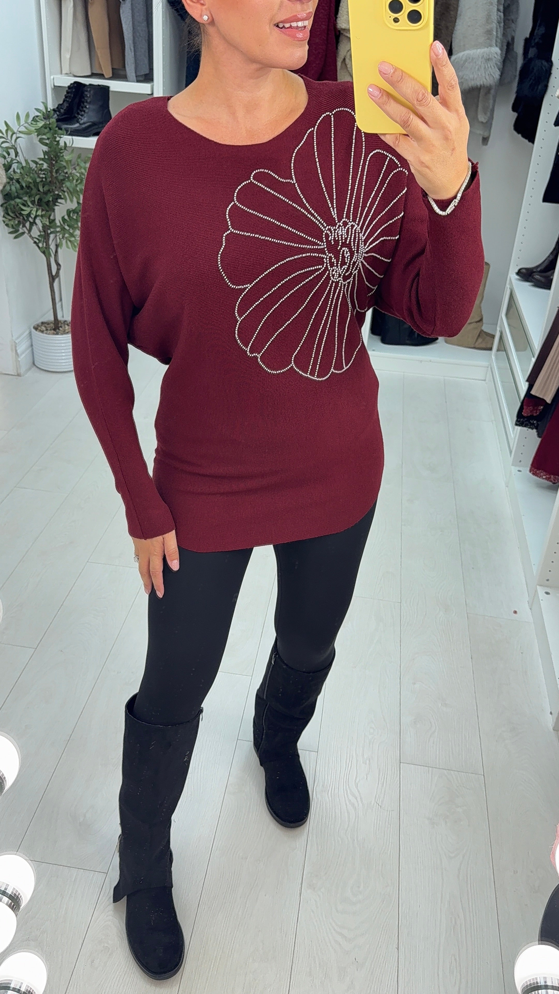 Dionne Embellished Flower Ribbed Knit Jumper