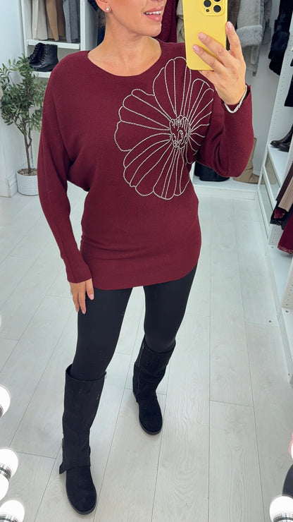 Dionne Embellished Flower Ribbed Knit Jumper