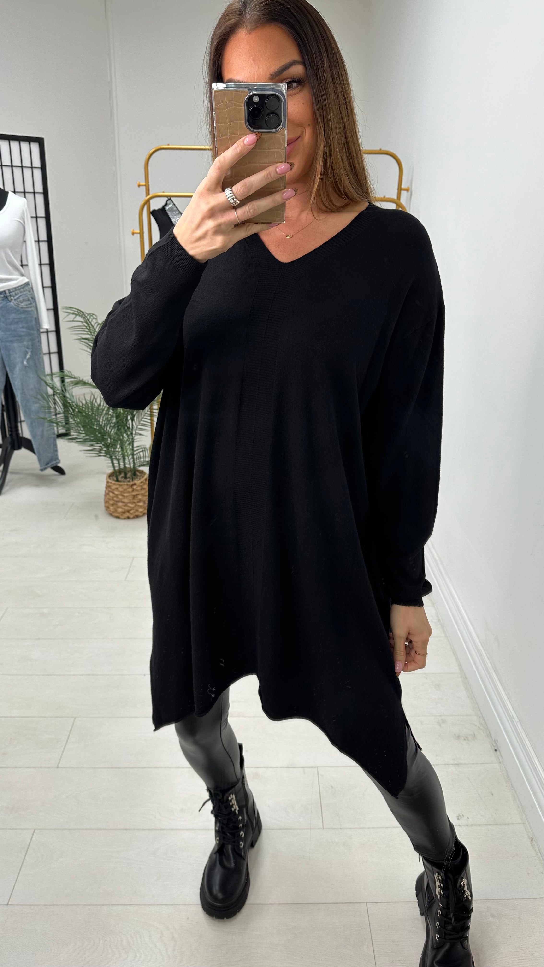 Dianne Plain Asymmetric Longline Knit Jumper