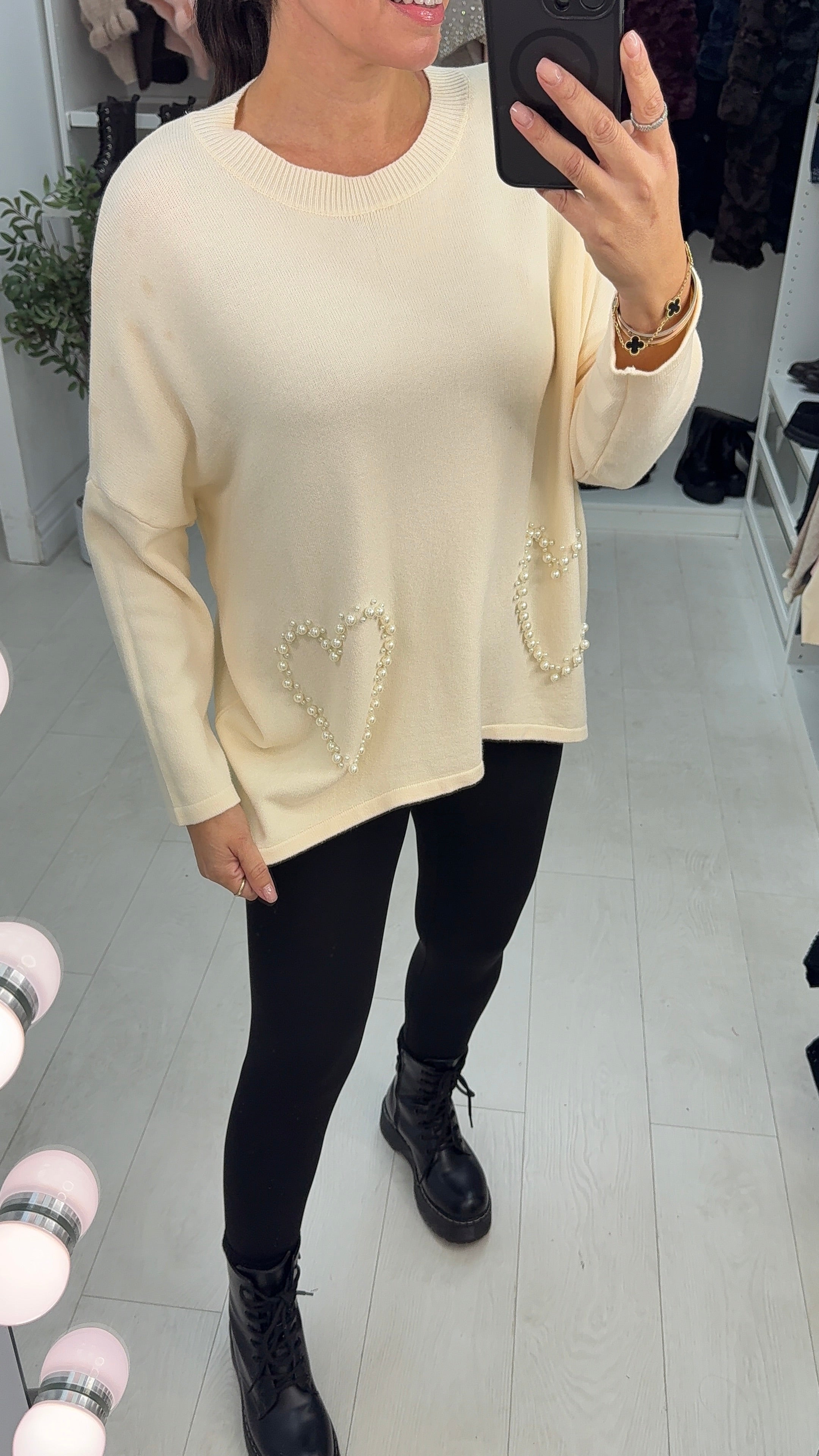 Margo Pearl Heart Detailed Loose Fit Jumper