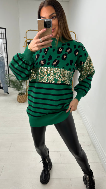 Tara Leopard Print Sequin Detailed Knit Jumper