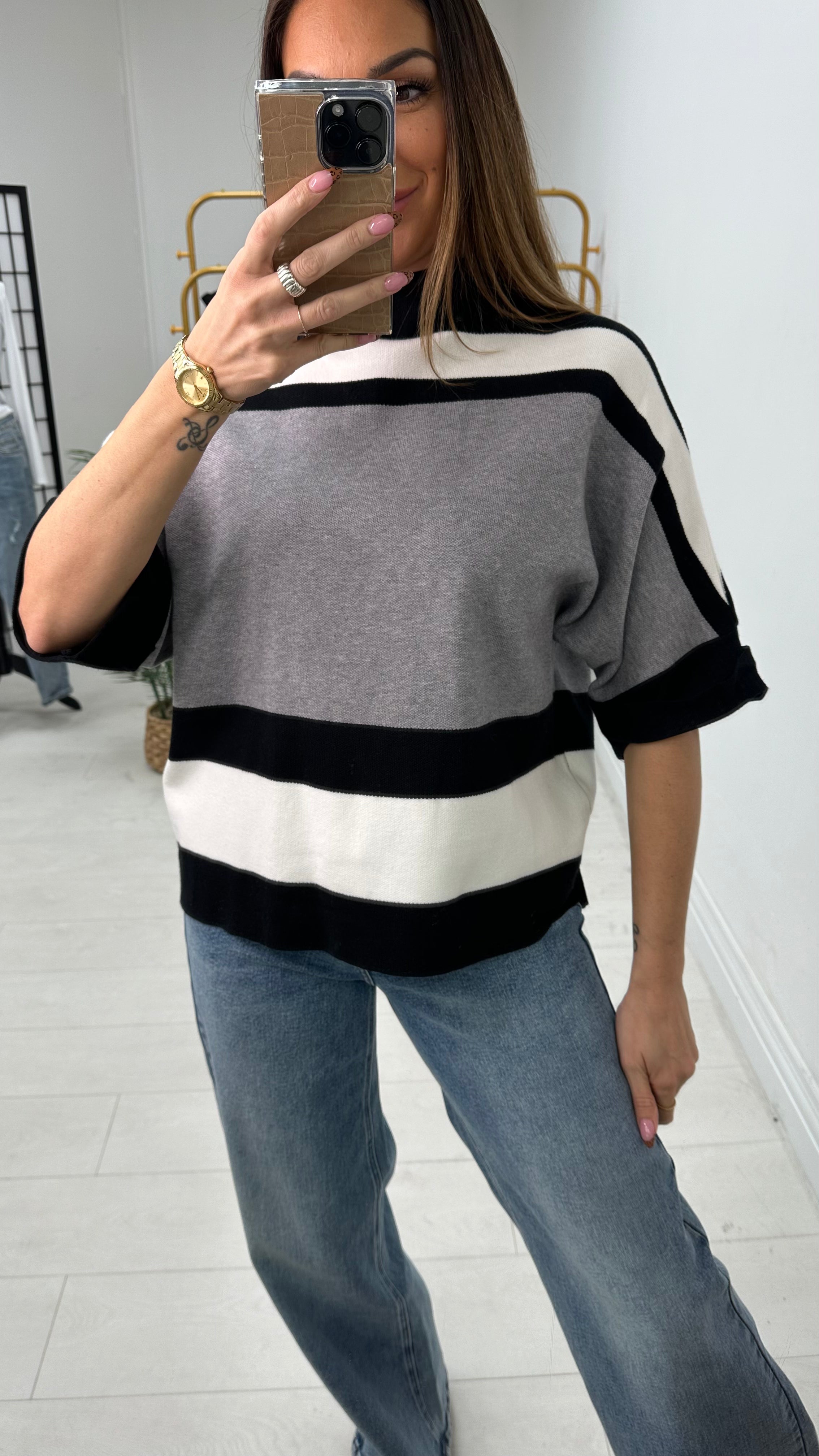 Rhonda Colour Block 3/4 Sleeve Knit Jumper