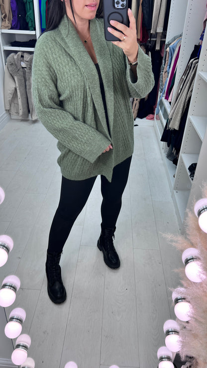 Melissa Shawl Collar Open Front Textured Cardigan