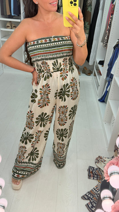 Nayella Abstract Print Embellished Wide Leg Jumpsuit
