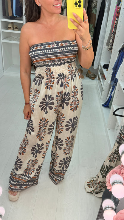Nayella Abstract Print Embellished Wide Leg Jumpsuit