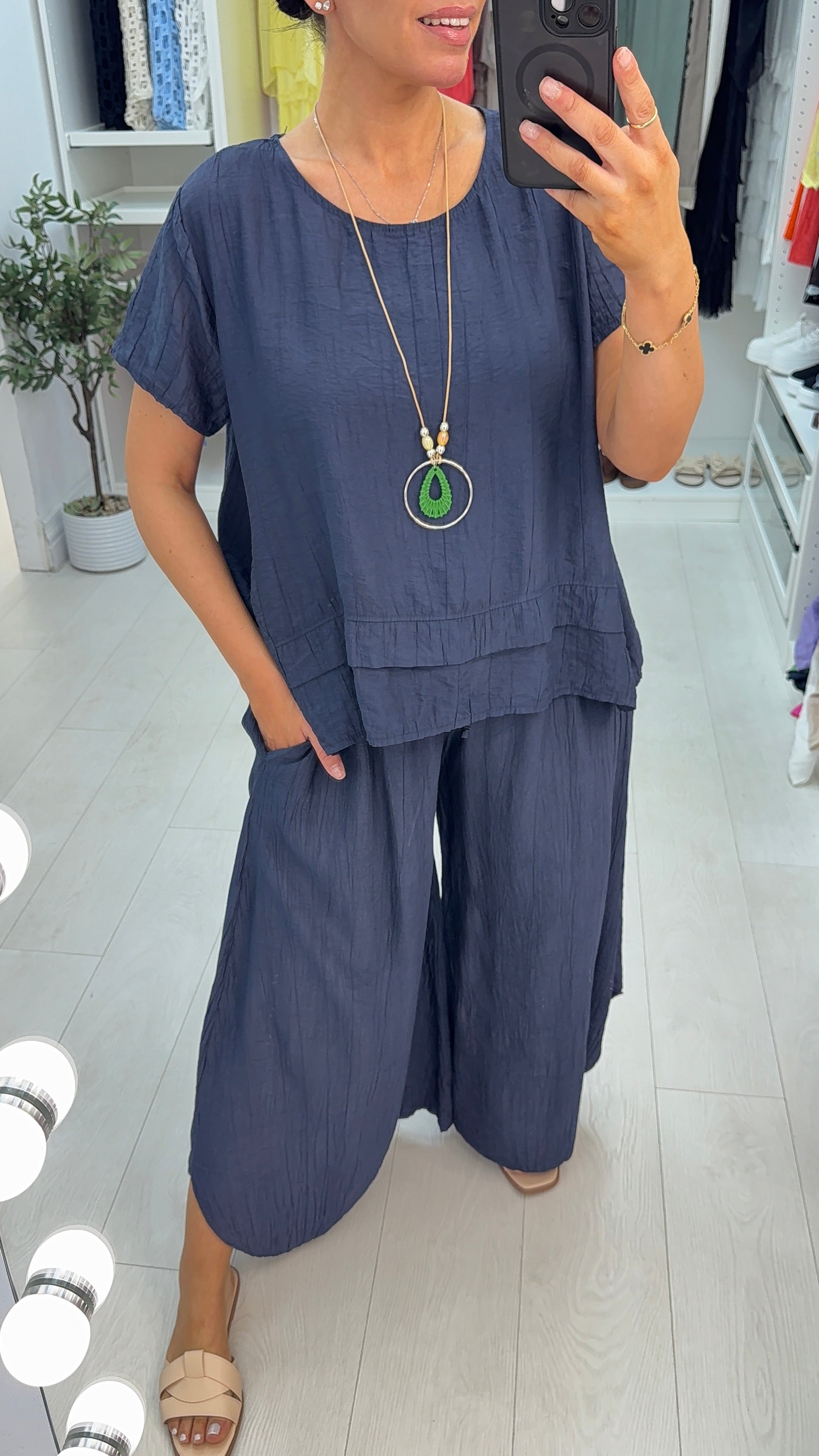 Freyanna Plain Textured Loose Fit Necklace Co-Ord Set